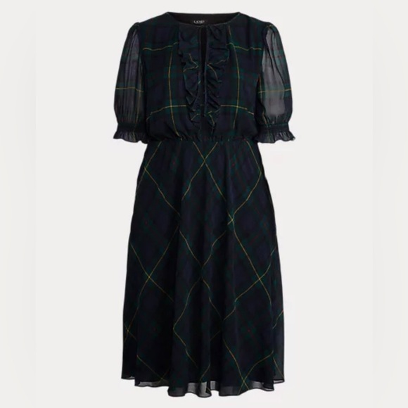 Lauren Ralph Lauren Plaid Crinkle Georgette Dress - Picture 2 of 6
